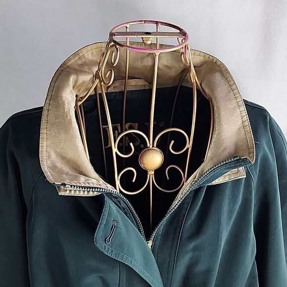 Vintage F S L Size XL Forest Green Zippered Coat with Gold Collar Chore Jacket - Picture 2 of 11